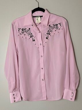 Womens Rod’s Vtg NWT Pink Western Pearl Snaps Blouse Embroidered Rodeo Cowgirl M